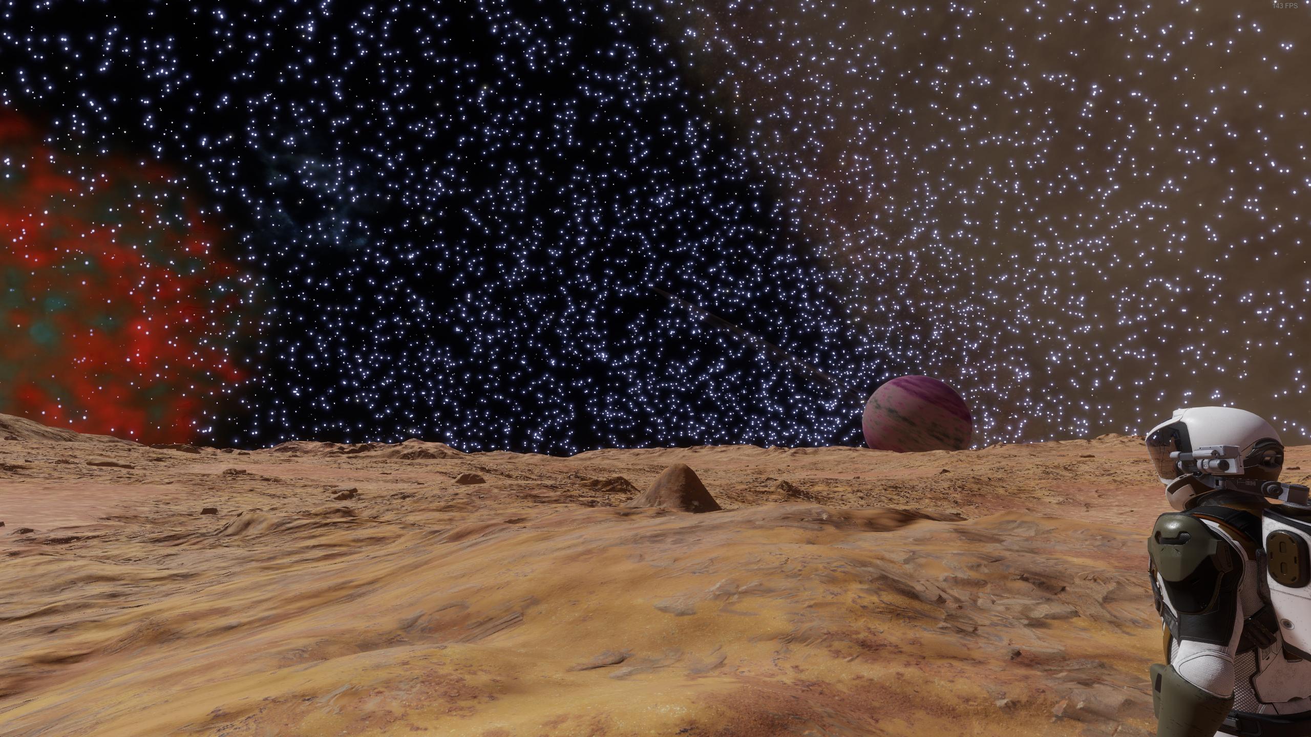 View of the planet and nebula from the moon's surface